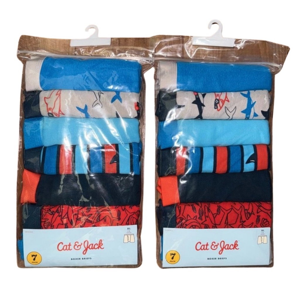 Two Cat & Jack Boxer Briefs Boys XL 14 Shark Assorted Multi 7 Pairs 100% Cotton